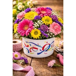 VTG 90s FTD Ceramic Florist Confetti Squiggle Planter Container White 1990s